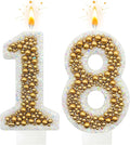 18 Birthday Number Candle for Cake, Glitter Number Candle with Gold Beads, Decorative Cake Topper for Milestone Celebrations
