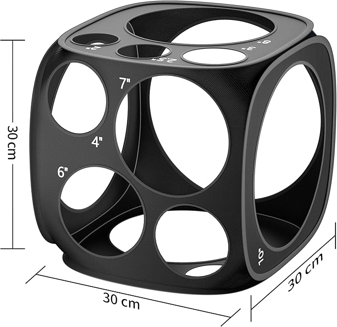 13 Sizes Balloon Sizer Cube Box (2-12 Inch), Collapsible Balloon Measurement Tool for Party Arch Decorations & Columns (Black)
