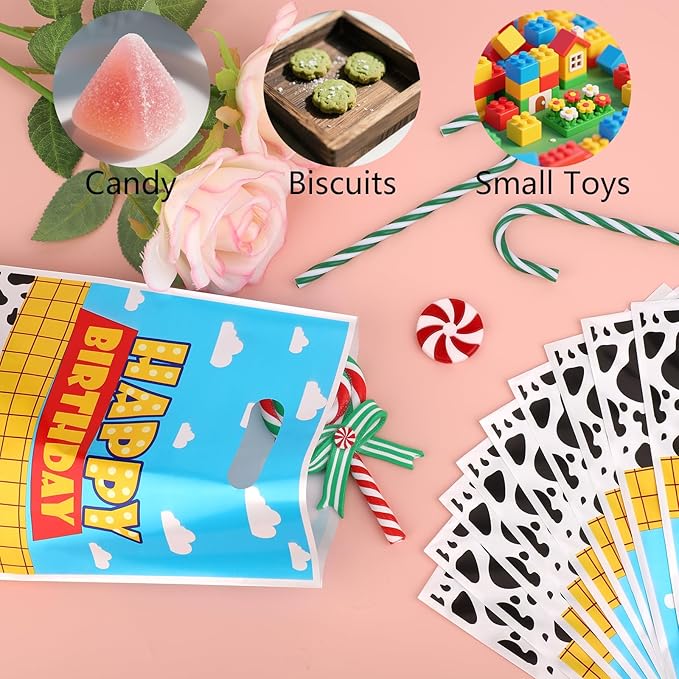SAVITA 50pcs Cartoon Story Party Favor Bags, 9.84x6.5 Inch Blue Sky White Cloud Cartoon Story Goodie Snack Bags for Kids Birthday Party Supplies Candy & Toy Storage Decoration