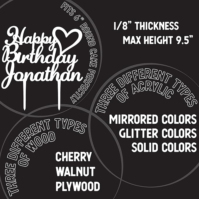 Personalized Birthday Cake Topper - Happy Birthday Cake Toppers w/Name and Heart - Custom Acrylic Cake Decorations, Birthday Cake Topper for Birthday Party - 2 Glitter Acrylic Option