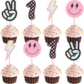 Ercadio 24 Pack Smile Cupcake Toppers Pink 1 Lightning Scissorhands Cupcake Picks Smiley Assorted Cake For Girls Baby Shower Birthday Party Cake Decoration Supplies