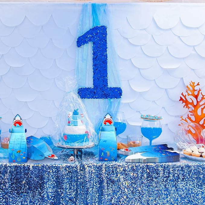 Frienda 50 Pcs Kids Shark Party Favor Treat Boxes Shark Goodie Candy Bags Bulk Shark Birthday Gift Cardboard Boxes Ocean Themed Party Decoration for Kid Cute Sea Shark Party Supplies