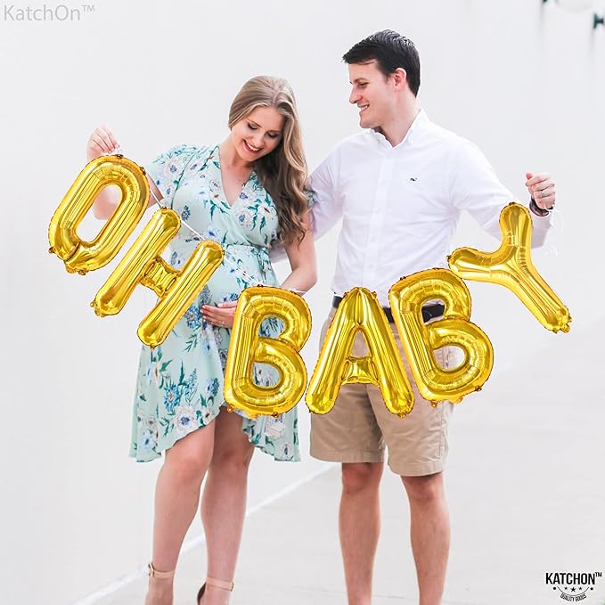 KatchOn, Gold Oh Baby 10pc Balloon - 16 Inch for Gender Reveal, Baby Shower Decorations, Backdrop Sign, Gold Letter Balloons