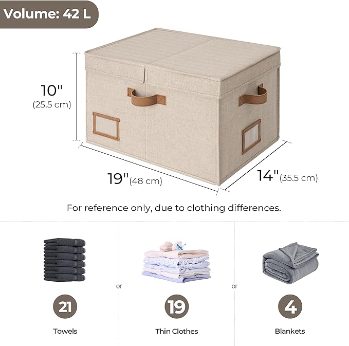 StorageWorks Large Clothes Storage Bins, Fabric Boxes with Divider Board, Baskets for Clothes, Linen Closet Organizers with Lid, Mixing of Brown & Beige, 2-Pack