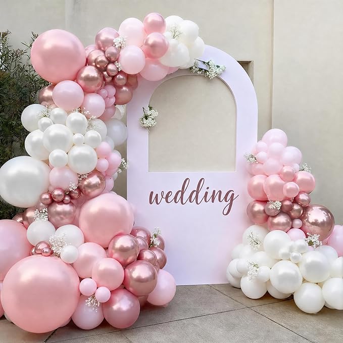 Pink Balloons, 60Pcs 12Inch Pink and White Balloons Include Macaron Pastel Metallic Pink White Confetti Balloons for Wedding Bridal Shower Baby Shower Birthday Party Decorations