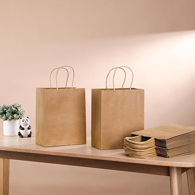 SUNCOLOR Brown Kraft Paper Gift Bags with Twisted Handles, 8x4.5x10 Inch, Medium, 25 Pack, for Shopping, Party Favors, Wedding