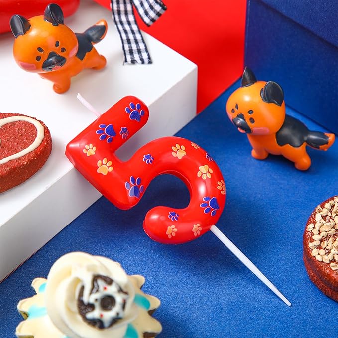 Conelist Number 5 Dog Paw Birthday Candles Dog Toppers Candles Blue Yellow and Red Numeral Birthday Cake Topper for 5 Year Old Boy Girl Paw Party Decoration Party Supplies