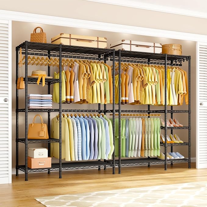 Ulif F2 Clothes Rack, 5 Tiers Heavy Duty Garment Rack for Bedroom, Freestanding Adjustable Closet Storage Organizer, 46.1" W x 15.4" D x 78.3" H, Load 630lbs, Upgraded Black