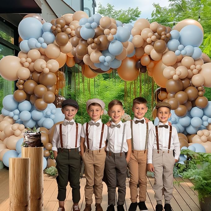 ECEAE Bear theme Balloon Arch Kit Light Blue beige Tan and Brown Globos cream Ballon garland for Baby Shower Boy Decorations Gender Reveal Party Woodland Backdrop Supplies