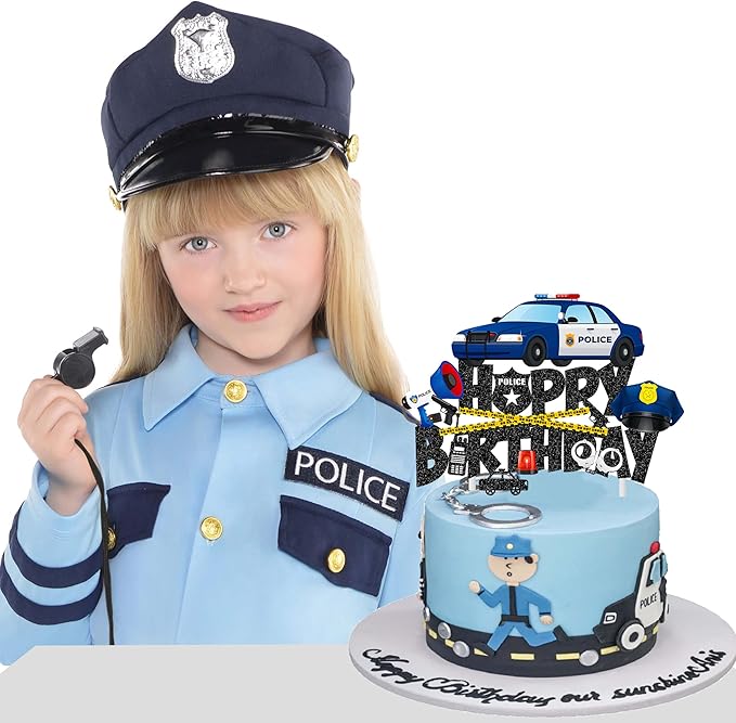Police officer Cake Topper Police Birthday Cake Pick Police Car Birthday Party Decoration Police Party Cake Decor for Police Retirement Baby Shower Supplies