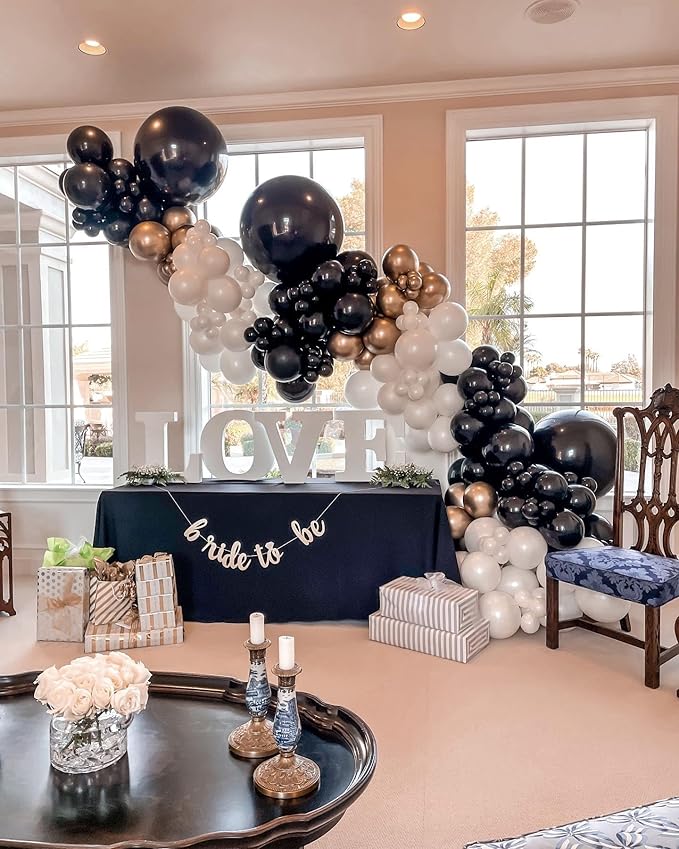 Black White Balloons Arch Kit, 124pcs Black and White Confetti Balloons with 16ft Tape Strip & Dot Glue for Graduation Birthday Baby Shower Wedding Party Decorations