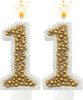 11 Birthday Number Candle for Cake, Glitter Number Candle with Gold Beads, Decorative Cake Topper for Milestone Celebrations