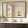 Keonjinn 55" x 36" Large Black Bathroom Mirrors for Over Sink, Aluminum Alloy Frame Square Corner, Beveled Tempered Glass, Shatterproof, Modern Farmhouse Black Bathroom Vanity Mirror for Wall
