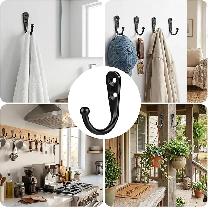 POZEAN 60 Pack Wall Hooks for Hanging, Heavy Duty Small Coat Hooks Wall Mounted for Living Room, Bathroom, Kitchen, Bedroom for Key, Cup, Bag, Hat, Scarf, and More (Black)