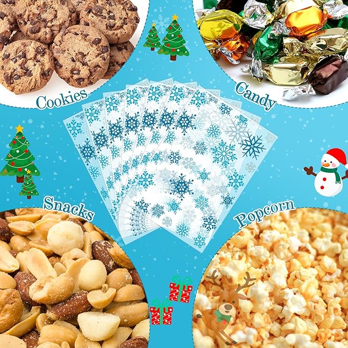 Pasimy 100 Pcs Treat Bags He is Risen Gift Bags Easter Party Goodie Candy Plastic Favor Pouches for Religious Theme Bible School Party Decorations Supplies(Light Blue,Snowflake)
