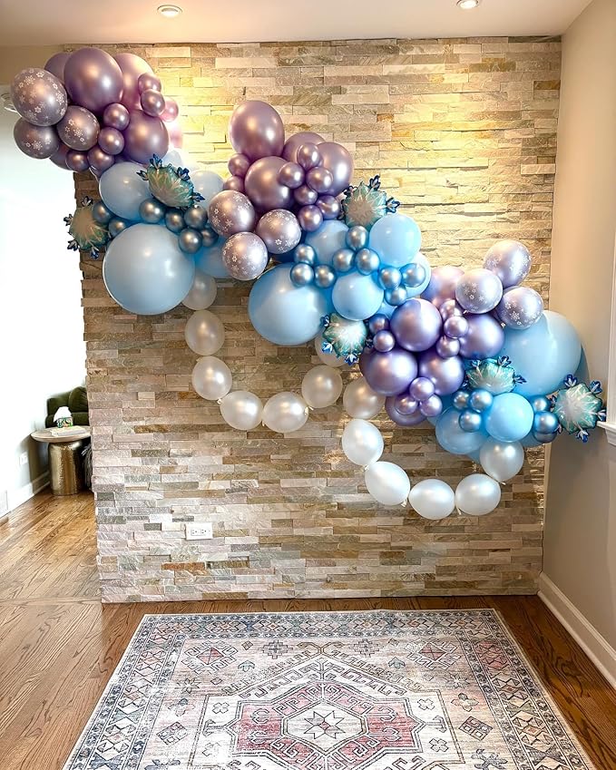 Blue Purple Balloons Garland Arch Kit, 124pcs Blue Purple Silver Snowflake Confetti Latex Balloons Arch for Birthday, Baby Shower, Winter Wonderland Snow Theme Party Decoration