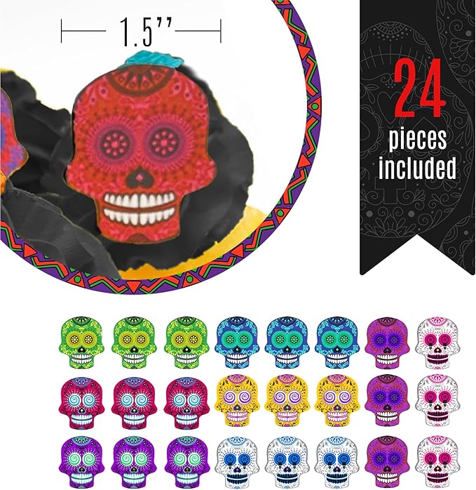 Sugar Robot Inc. Sugar Skulls - Set of 24 - Edible Halloween Cake Toppers