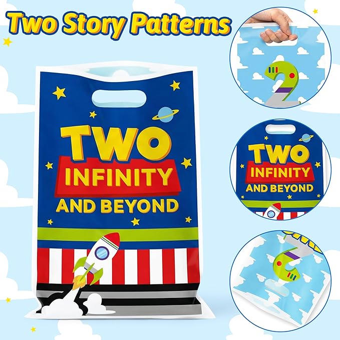 Andi Cppss Boy Story Party Favor Bags - 50PCS Two Infinity and Beyond Birthday Party Gift Bags Decorations Two Story Cartoon Goodie Treat Bag with Handles for Birthday Baby Shower Party Supplies