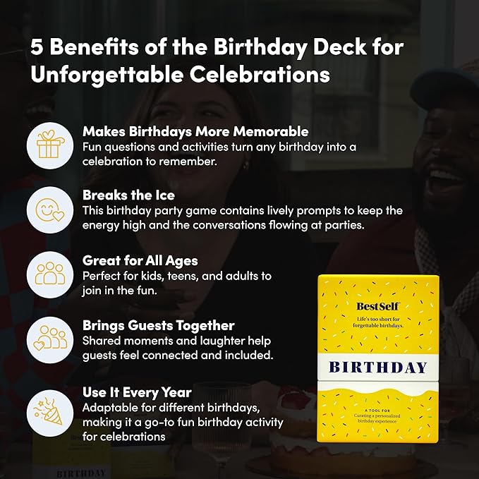 BestSelf Birthday Deck – 75 Conversation Cards & Activities for Unforgettable Birthday Celebrations | Fun, Meaningful, and Engaging Party Card Games | Gifts for Family, Couples, Friends