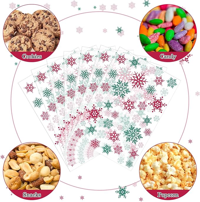 Pasimy 100 Pcs Treat Bags He is Risen Gift Bags Easter Party Goodie Candy Plastic Favor Pouches for Religious Theme Bible School Party Decorations Supplies(Red Green,Snowflake)