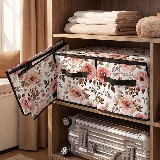 Stackable Storage Bins with Lids,Closet Organizers Fabric Box for Home and Office,Blanket Clothes Organizers,Under Bed Storage Containers 3 Pack