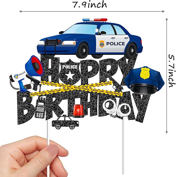 Police officer Cake Topper Police Birthday Cake Pick Police Car Birthday Party Decoration Police Party Cake Decor for Police Retirement Baby Shower Supplies