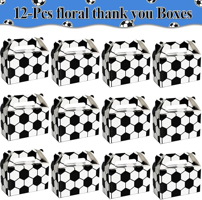 Tevxj 12 Pack Soccer Party Favor Boxes Soccer Treat Candy Snack Bags Party Favors Sports Football Team Goodies Gift Boxes for Boys Happy Birthday Baby Shower Decorations Supplies 6 x 3 x 3.5 Inches