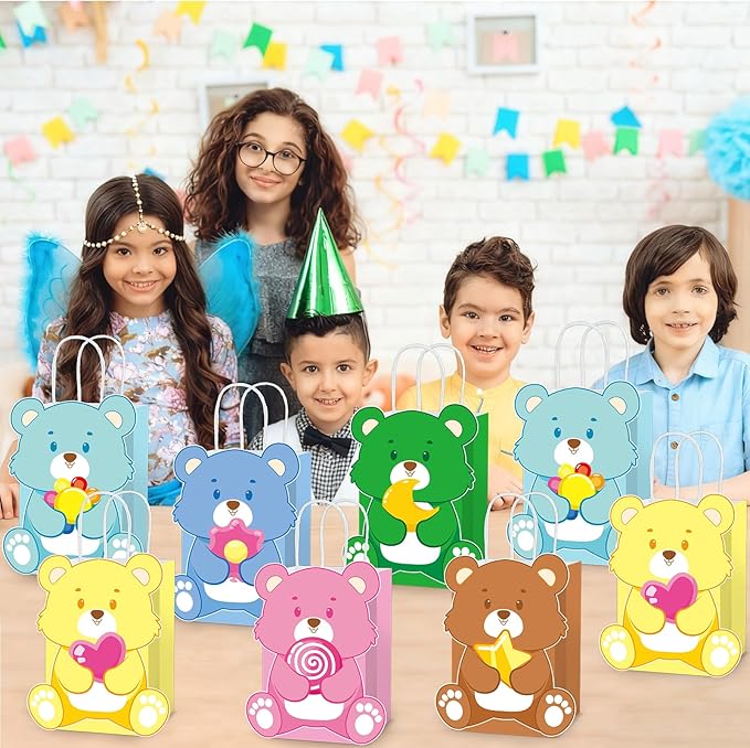 MinFyberd Cute Bear Party Favor Bags Cute Bears Paper Gift Bags with Handle Bear Goodie Candy Treat Bag Colorful Bears Birthday Party Decorations for Boy Girl Kids Birthday Baby Shower Supplies(12Pcs)