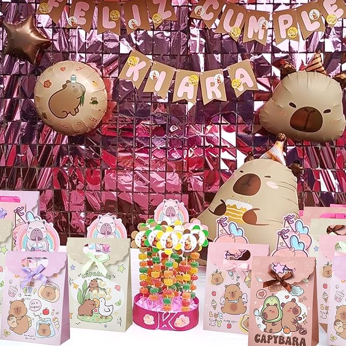 BACH AND BOOZY 12PCS Capy Party Favor Bags Capy Goodie Gift Treat Bags Capy Birthday Capy Boxes for Birthday Party Supplies