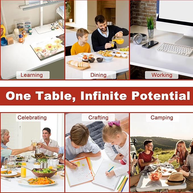 Elevon 6FT Folding Tables – Heavy Duty Portable Foldable Table with Built-in Handle, 300 lb Capacity – Ideal for Events, Parties, Crafts, Camping & Dining (20-Pack)
