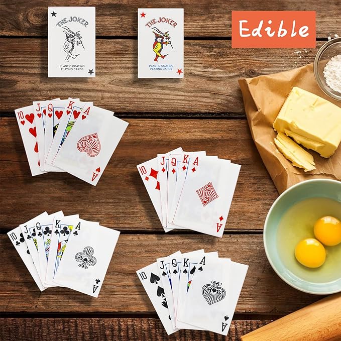 Morofme Edible Poker Cake Toppers 22Pcs Playing Cards Poker Cake Decoration Edible Casino Cupcake Toppers Wafer Playing Card Game Cake Decoration for Vegas Casino Night Party Supplies