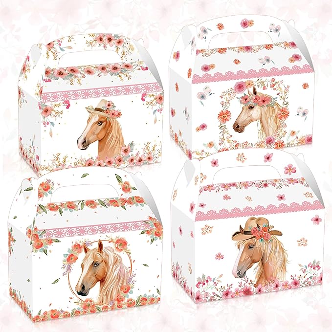 BACH AND BOOZY 12 PCS Horse Party Favors Supplies Horse Party Treat Boxes Cookies Snacks Boxes for Western Cowboy Cowgirl Theme