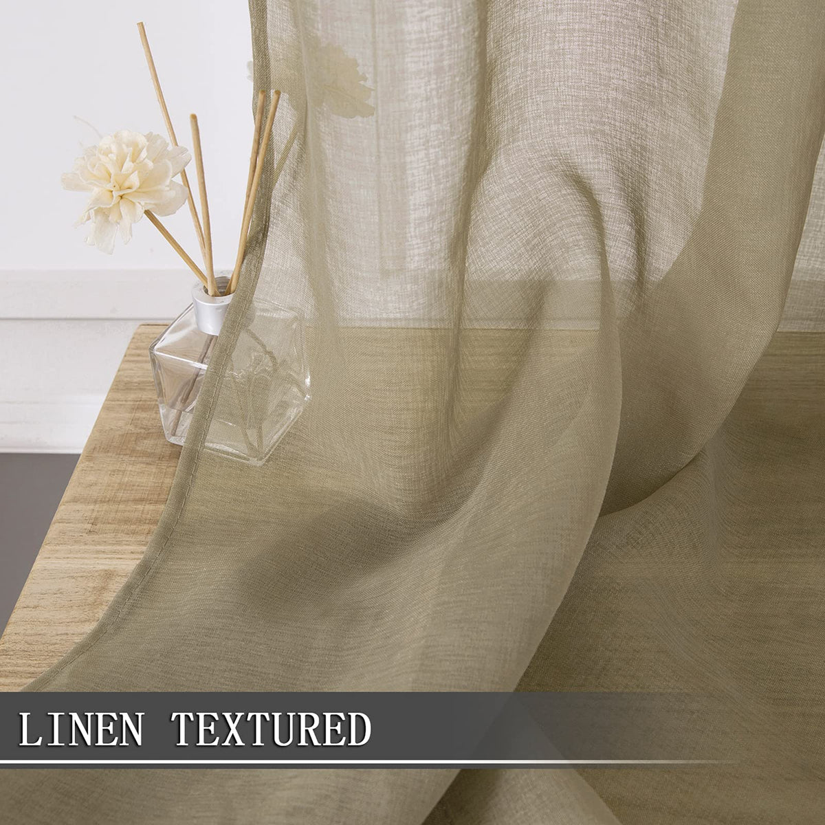 Short Sheer Curtains Linen Textured Living Room Curtain Sheers Light Filtering Rod Pocket Voile Curtains for Bedroom