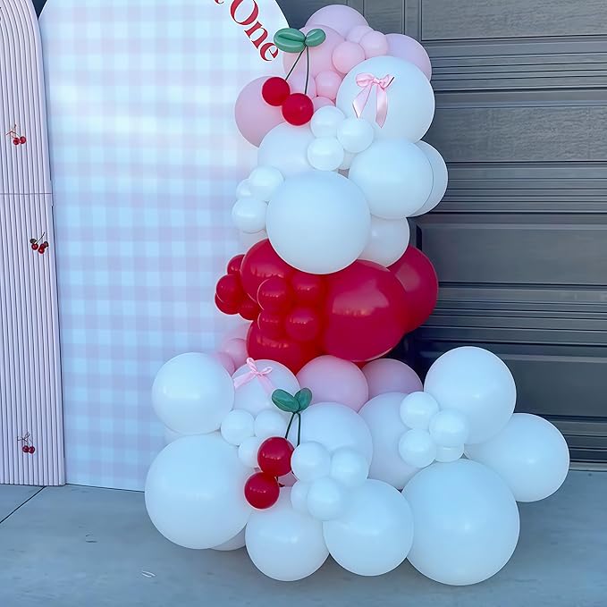 Cherry Balloon Arch Kit, 113 Pcs Red Pink Balloons Garland for Girls Cherry Birthday Berry 1st Birthday Decorations First Summer Fruit Party, Pink Baby Shower Cherries Party Wedding Valentine's Day