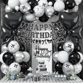 Black Bow Birthday Party Decorations, Coquette Bow Black and White Silver Balloons with Mini Bows Decor Happy Birthday Banner Fringe Curtain for Women Girls Bows Theme Bachelorette Baby Shower Party