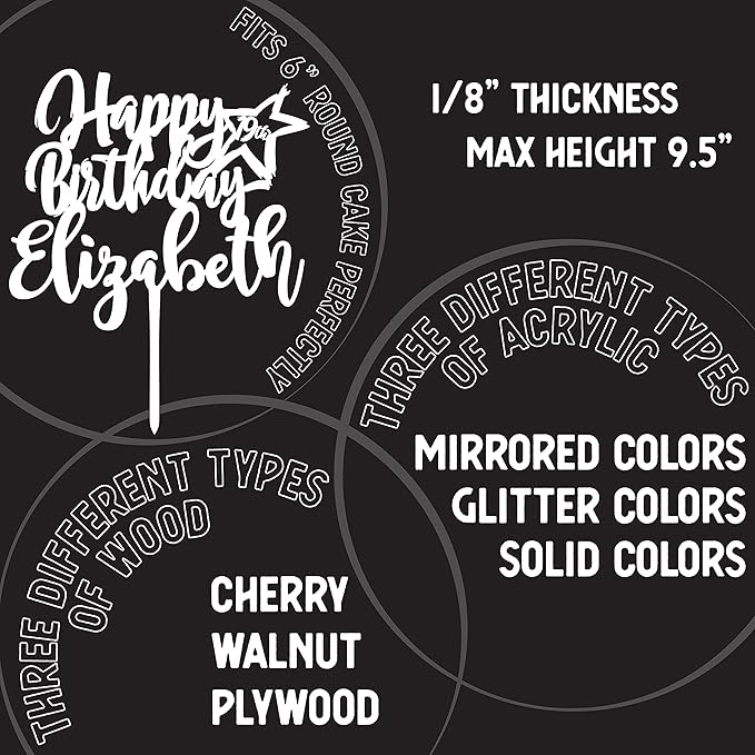 Personalized Birthday Cake Topper - Happy Birthday Cake Toppers w/Name and Star - Custom Acrylic Cake Decorations, Birthday Cake Topper for Birthday Party - 3 Mirrored Acrylic Colors
