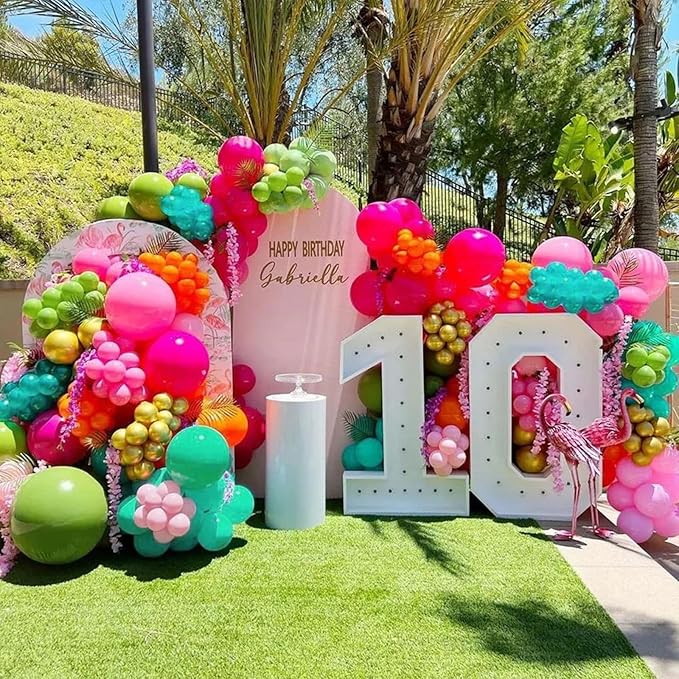 HILAVO Tropical Balloons Kit, 60 PCS 12Inch Hawaiian Balloons Hot Pink Orange Teal Green and Gold Colorful Balloon for Summer Birthday Baby Shower Tropical Aloha Luau Pool Party Decorations