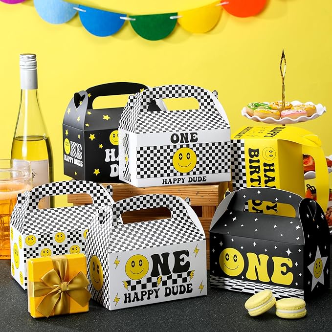 Kosiz 30 Pcs One Happy Dude Birthday Party Decorations One Happy Dude Party Favor Boxes 1st Birthday Decoration Set Smile Face Table Toppers Centerpieces for Baby Shower Supplies Home Decor
