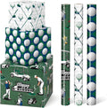 WERNNSAI Golf Wrapping Paper Rolls - 3 Rolls 17” x 10FT Golf Gift Wrap for Dad Men Birthday Father's Day Sport Golfball Golfing Theme Party Retirement Gifts Green Golfball Design