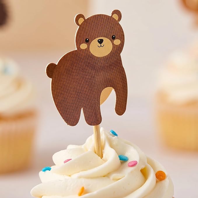 24PCS Woodland Animals Creatures Cupcake Toppers Forest Animals Cake Decorations Baby Shower Birthday Party Supplies