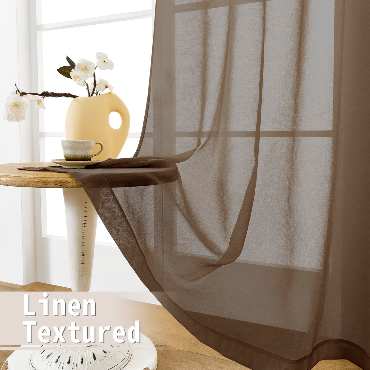 Sheer Door Curtains Closet Linen Textured Curtain Sheers Doorway Light Filtering Voile French Doors Rod Pocket Curtains Patio Glass Door