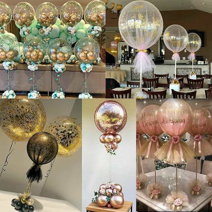 Sakolla 10 Sets Balloon Stick Stand, Holder with Base for Table Desktop Centerpiece, Birthday Party, Wedding, Baby Shower and Anniversary Decoration (15.7 inch White)