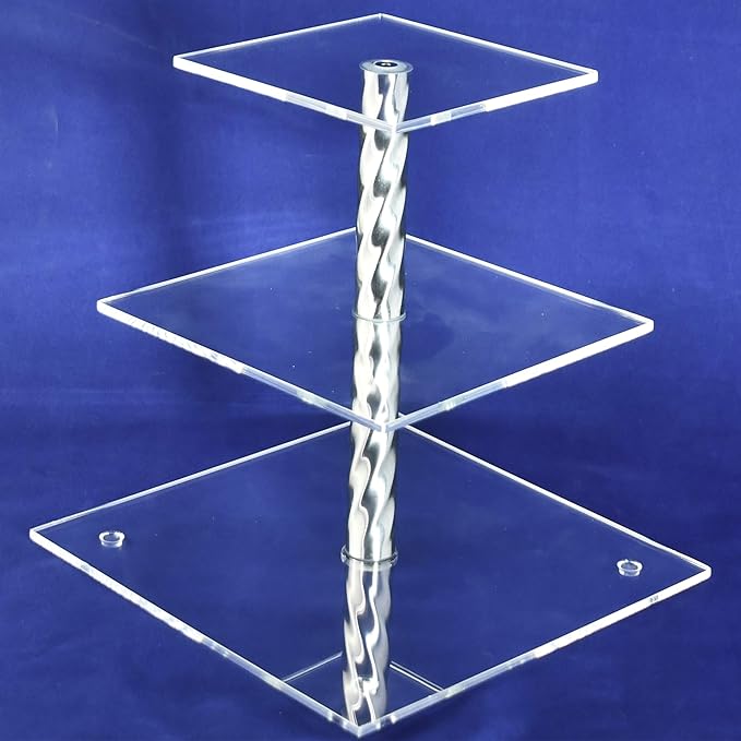 AMT Acrylic Cupcake Stand | Clear Acrylic Cupcake Stand for 28 Cupcakes | 3 Tiers Cupcake Stand | Perfect for a Wedding Shower, Birthday Party, Baby Shower. (1 pc/Box) (Square - 3 Tiers)