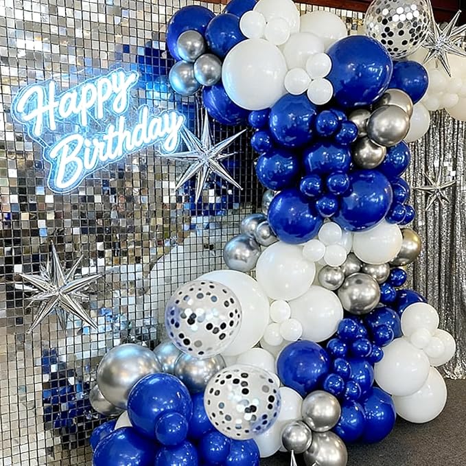 60pcs Blue and Silver Balloons, 12 Inch Royal Blue White Silver Confetti Balloons for Birthday, Baby Shower, Graduation Class of 2026, Father’s Day Party Decorations