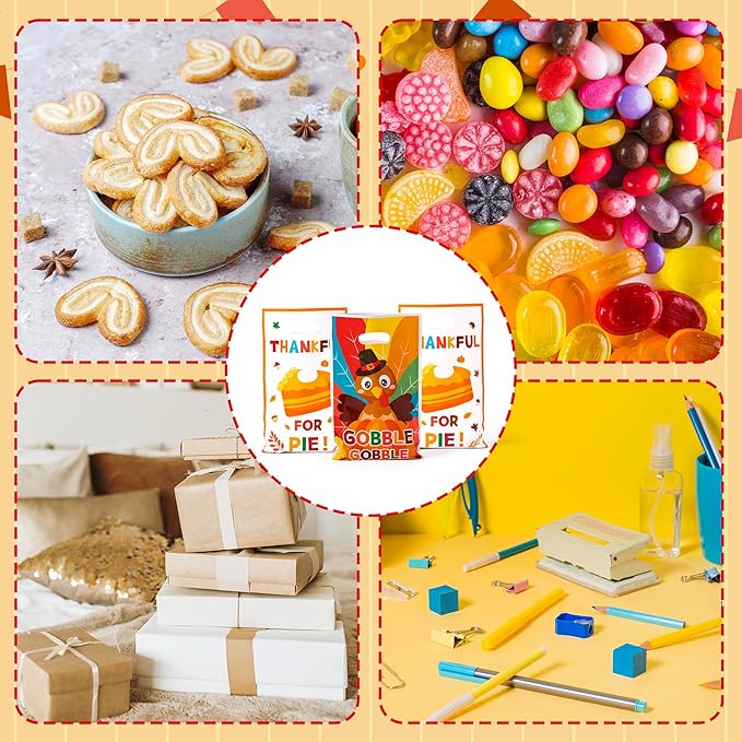 Haooryx Thanksgiving Day Turckey Favor Bag - 50Pcs Gobble Turckey Plastic Gift Goodie Candy Treat Bag Gift Wrapping Decoration for Thanksgiving Dinner Party Kid Birthday Baby Shower Party Favor Supply
