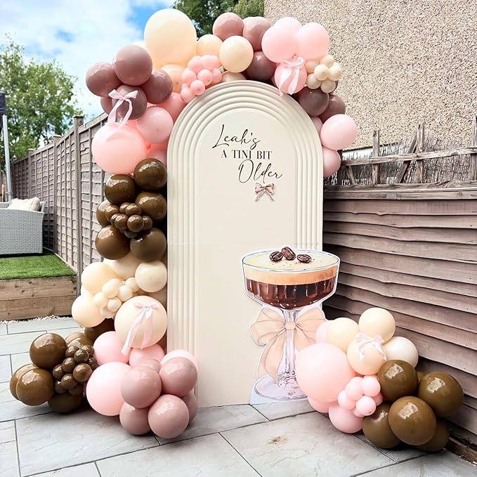 Espresso Martini Birthday Party Decorations, 145Pcs A Tini Bit Older Pink Brown Balloon Garland Arch Kit for Love Is Brewing Girls Women Trendy Martini Bar Bachelorette Bridal Shower
