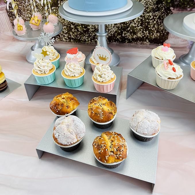 Set of 8 Silver Cake Stands Donut Holder Metal Dessert Display Risers Cupcake Stand Serving Platter for Weddings Birthday Baby Showers Anniversary Party