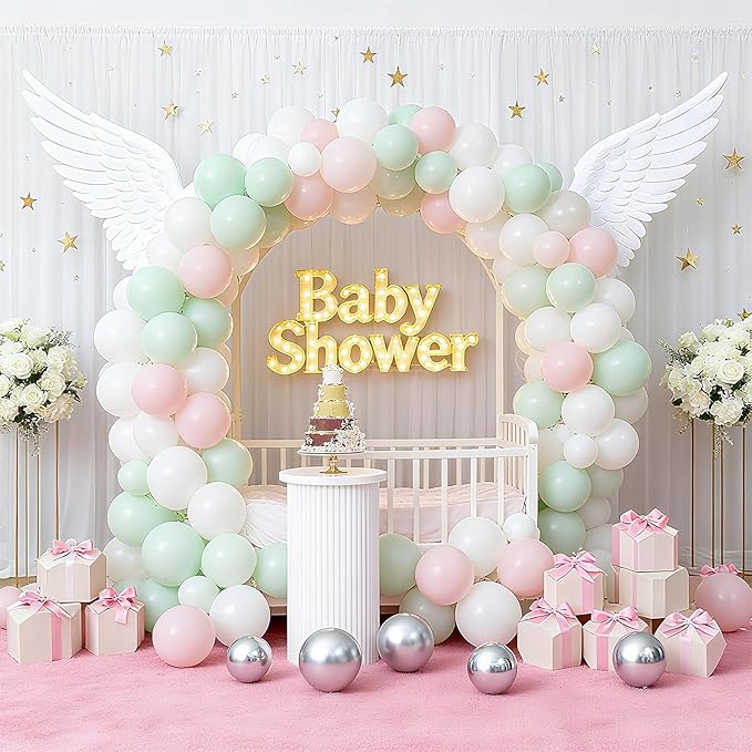 127pcs Boho Balloon Garland Kit, Pastel Teal Pink White Balloons Assorted Colors and Sizes for Wedding Engagement Anniversary Bridal Shower Baby Shower Birthday Party Decorations for Girls