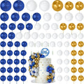 NACHLYNN 80 Pcs Cake Balls Decorations Mini Balloon Cake Topper Balls Foam Cupcake Toppers Balls for Cake Decorating Birthday Parties Weddings Anniversary (Glitter Blue Gold White)