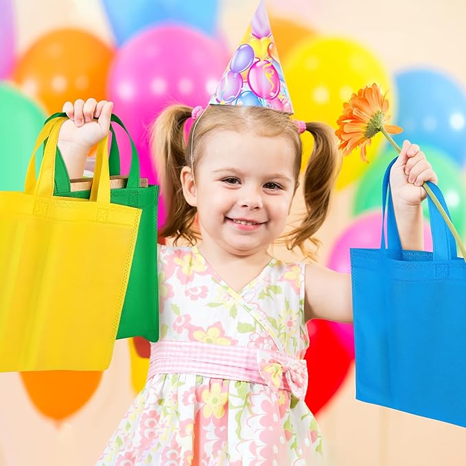 Aneco 25 Pack Reusable Non-woven Party Favor Bags 9.5×9.5 Inch Rainbow Gift Bag Goodie Treat Bags with Handles for Wedding Birthday Party